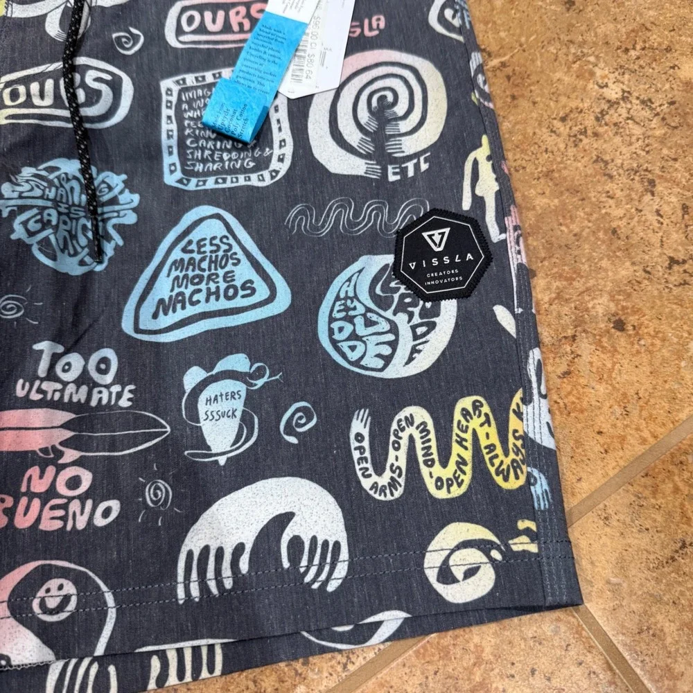 Vissla Stefan Hunt Board Shorts Men 30 Black Upcycle Coconut Stretch Swim Trunks